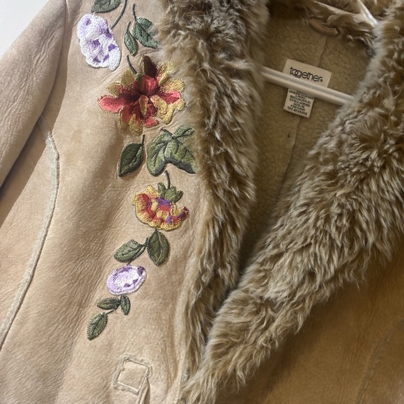 Together Tan Teddy suede Jacket with Floral Embroidery - Picture 5 of 16